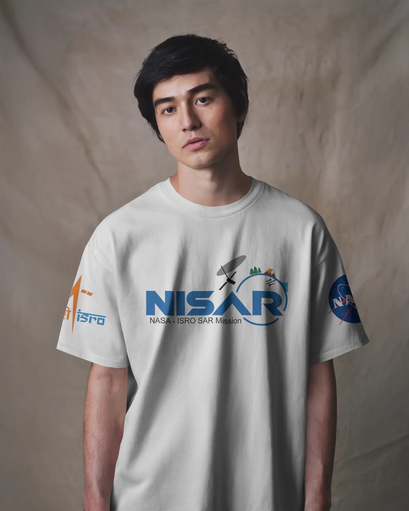 "Model wearing official NISAR mission T-shirt – NASA approved and ISRO licensed – black oversized unisex tee showcasing the India-US space collaboration. High-quality cotton, space-themed design, symbol of national pride."

NISAR, NASA, ISRO, space, India-US collaboration

Oversized T Shirt | NASA T Shirt | ISRO T Shirt | NISAR T Shirt | Historic  shirt | Unisex | Google | Space | 240 GSM Drop shoulder T shirt | 