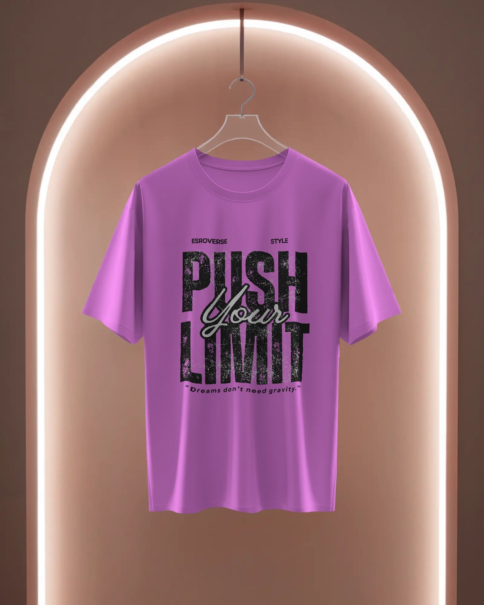 Lavender oversized astronaut Push Your Limit t-shirt by ESROVERSE – includes free shipping