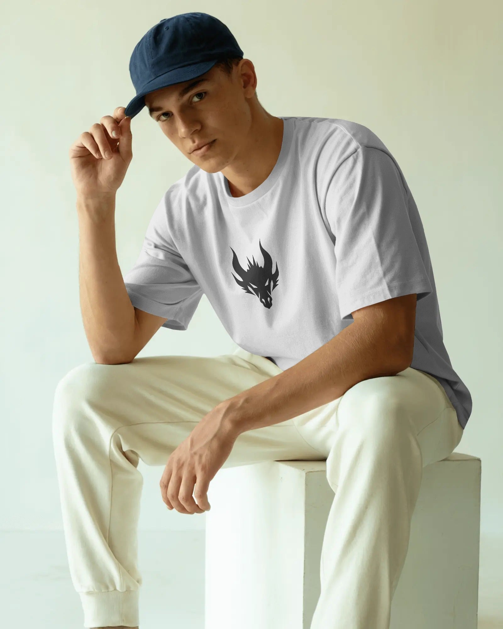 White oversized Casual wear Dragon t-shirt by ESROVERSE – includes free shipping